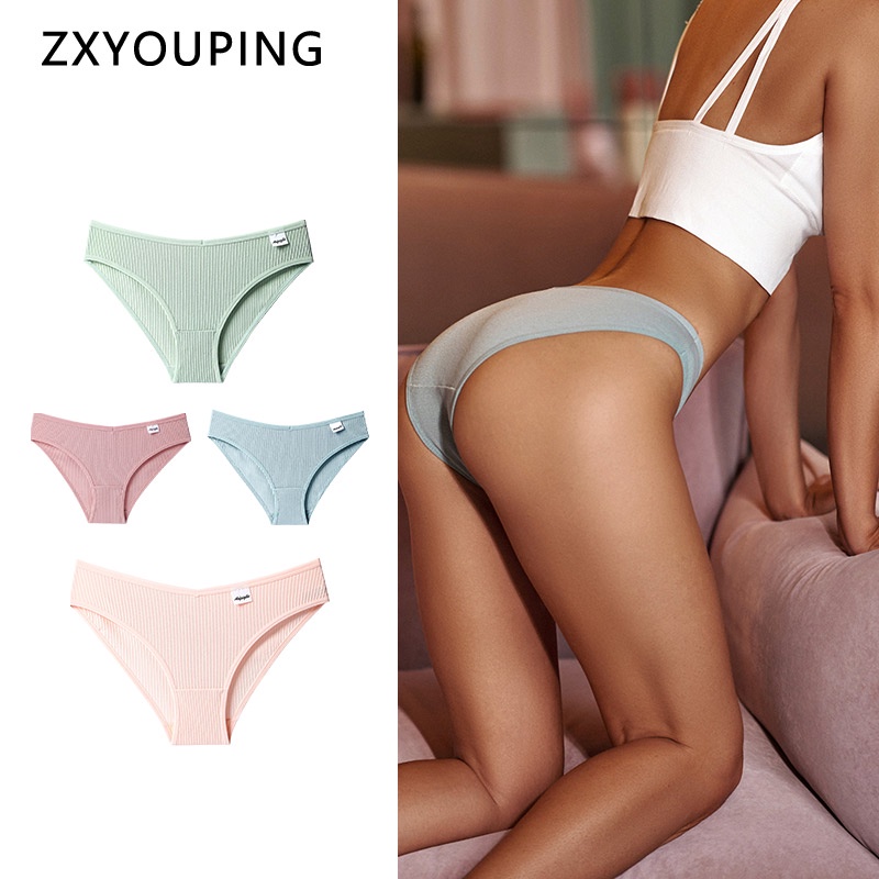 Set 3 quần lót nữ Zxyouping vải cotton mềm mại cạp thấp họa tiết sọc gợi cảm