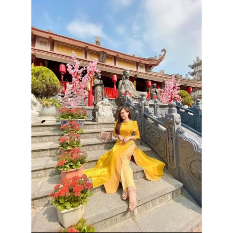 ÁO DÀI CÁCH TÂN 4 TÀ TAY REN CỔ THẮT NƠ ĐÍNH CƯỜM, THẮT NƠ Ở VAI ÁO DÀI MẶC TẾT CỰC ĐẸP ADCT4TCNĐV