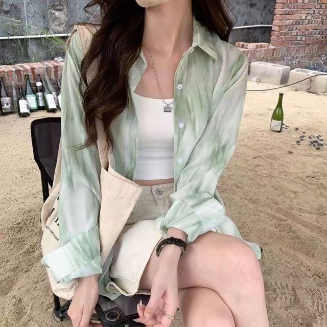 Áo Sơ Mi Tay Dài Họa Tiết Màu Loang Phong Cách Vintage Thời Trang Mùa Hè Cho Nữ