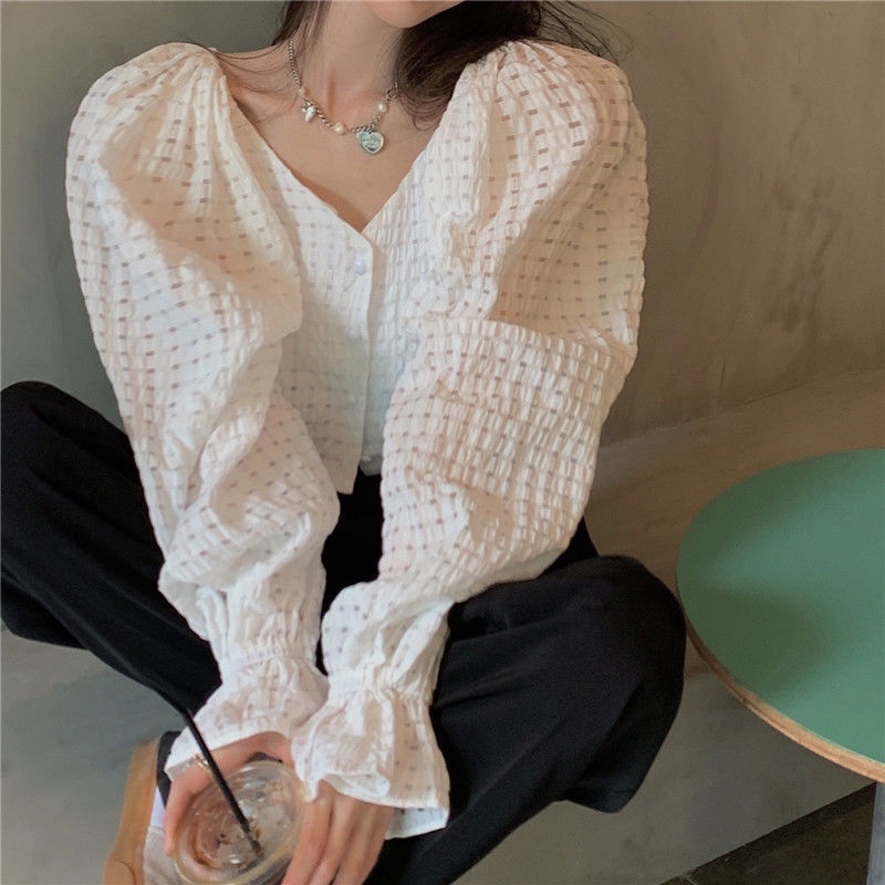 Áo Sơ Mi Cổ Chữ V Tay Dài Màu Trắng Thời Trang Mùa Hè Mới Dành Cho Bạn Nữ 2021 | BigBuy360 - bigbuy360.vn