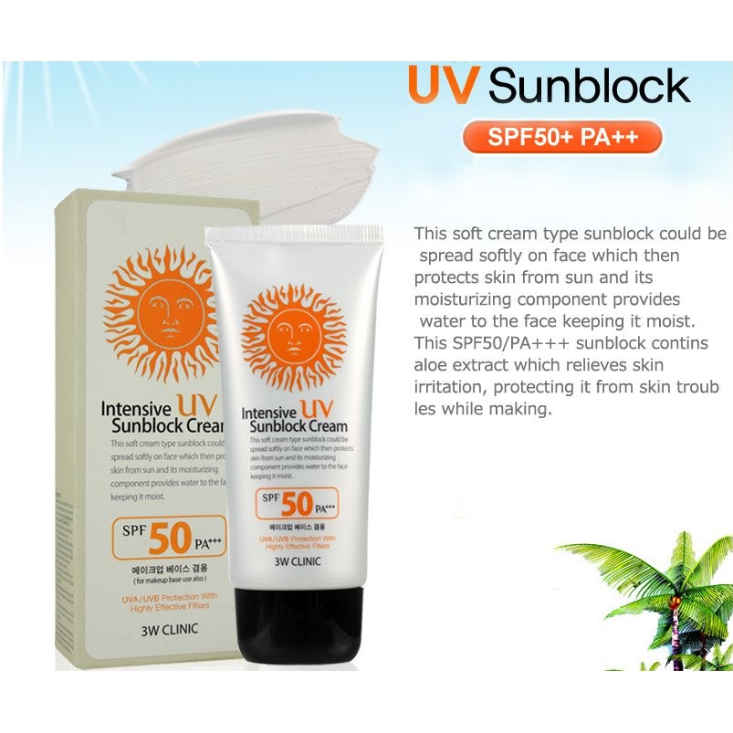 Kem chống nắng 3W Clinic Intensive UV Sunblock Cream SPF 50 Pa+++