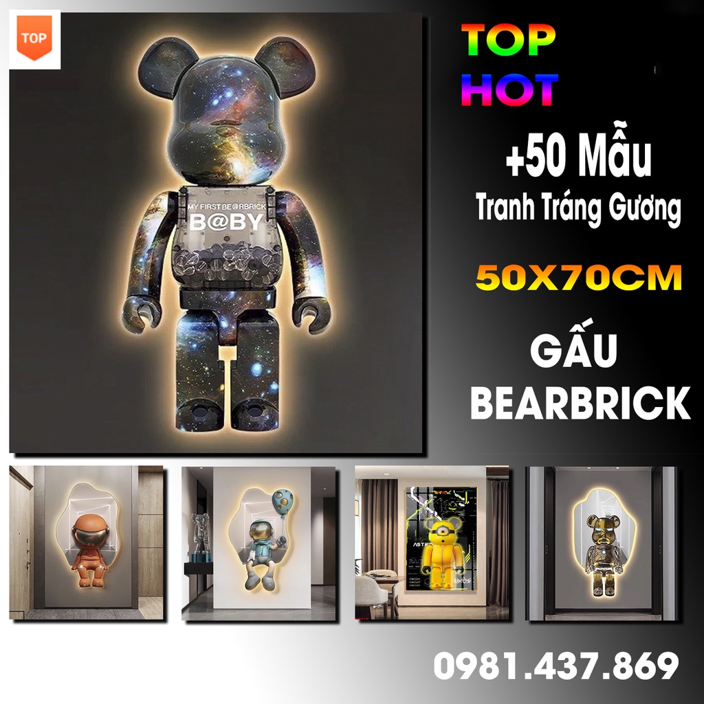 Tranh Gấu Bearbrick Tráng Gương Cao Cấp, Kaws Toy Treo Tường /game/ Gaming / Robot/ Siêu Anh Hùng