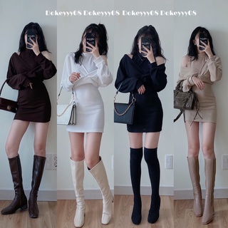 Set váy body cổ 3p kèm áo khoác len tăm