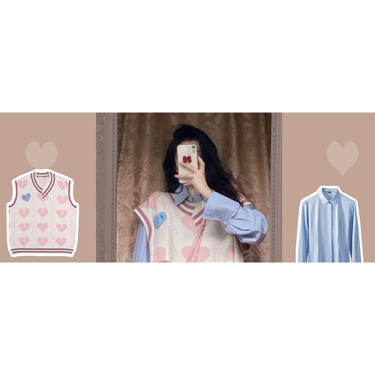 Set Áo Sơ Mi Dài Tay Và Áo Khoác Len Không Tay Thời Trang Dành Cho Nữ