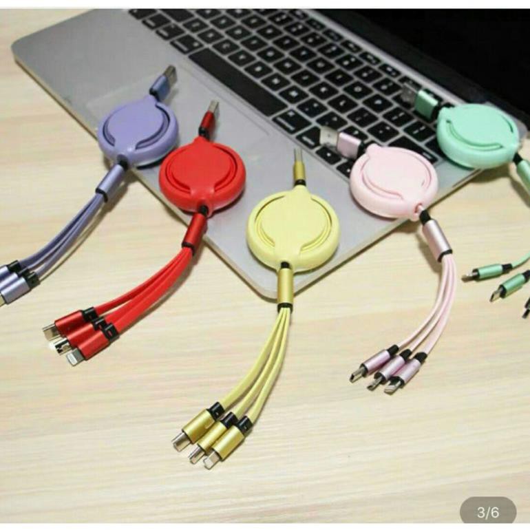 Cáp sặc điện thoại Đa Năng 3 Đầu Sạc nhanh Dây Rút Siêu Bền Gọn Nhẹ Tiện Lợi