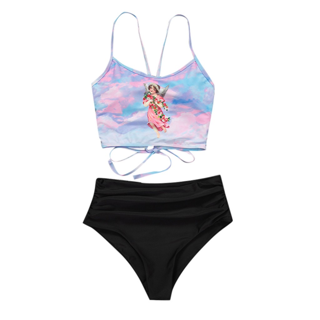 Women Two Pieces Bathing Suit Print With High Waisted Bottom Bikini Set Swimwear | BigBuy360 - bigbuy360.vn
