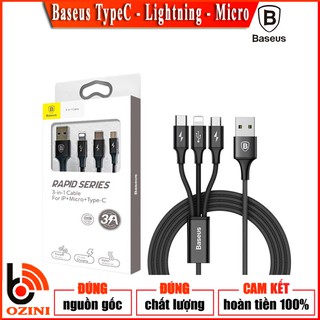 [ SẠC NHANH ] Cáp sạc nhanh 3A 3 đầu baseus 1.2M CAMLT-SU lightning + micro + type C