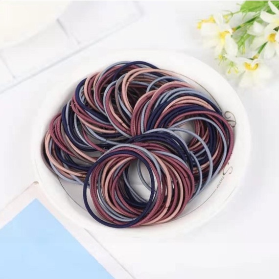 Set 100 dây buộc tóc nhiều màu co dãn kèm túi Zip phong cách Hàn Quốc