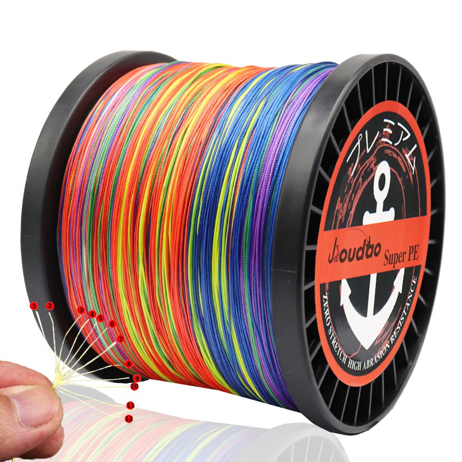 Cuộn dây câu cá 12 sợi PE nhiều màu sắc