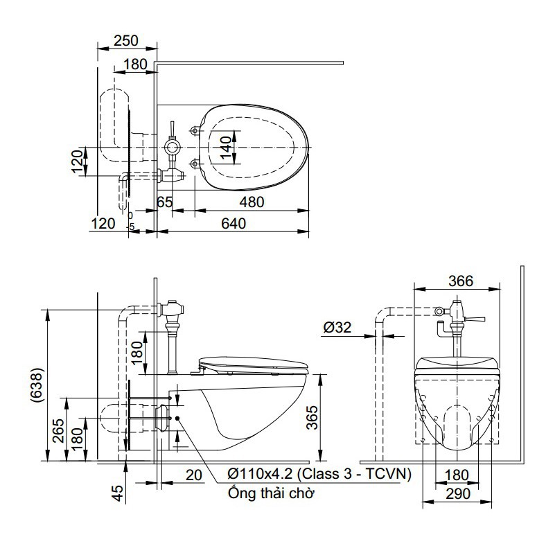 Bàn cầu treo tường cao cấp inax AC - 22PNV