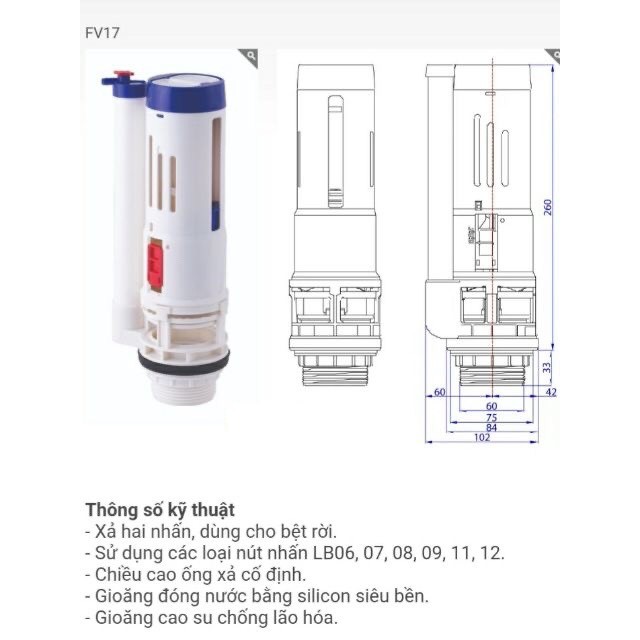 CỤM XẢ NƯỚC BỒN CẦU 2 NHẤN (SMART ROUND)- HÀNG CHÍNH HÃNG