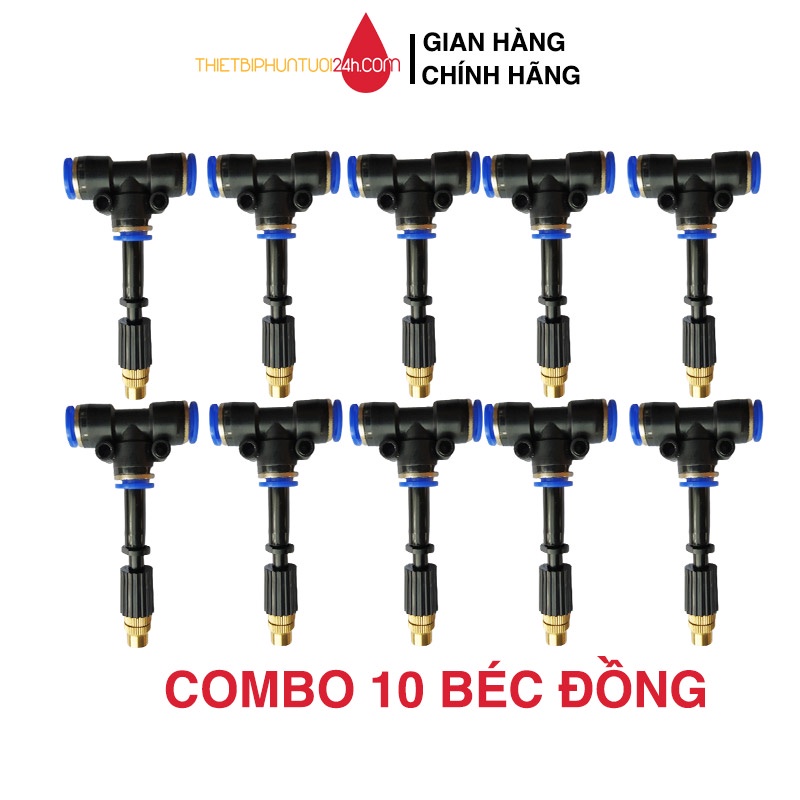 Combo 10 béc phun sương bằng đồng tặng kèm ống nối T phi 8 - MHL