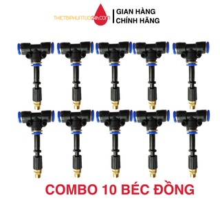 Combo 10 béc phun sương bằng đồng tặng kèm ống nối T phi 8 - MHL