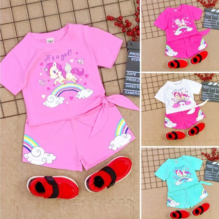 Đồ Bộ thun Bé Gái ngựa Pony quần đùi áo thun cotton 4 chiều mềm mát big Size Đại 8-12