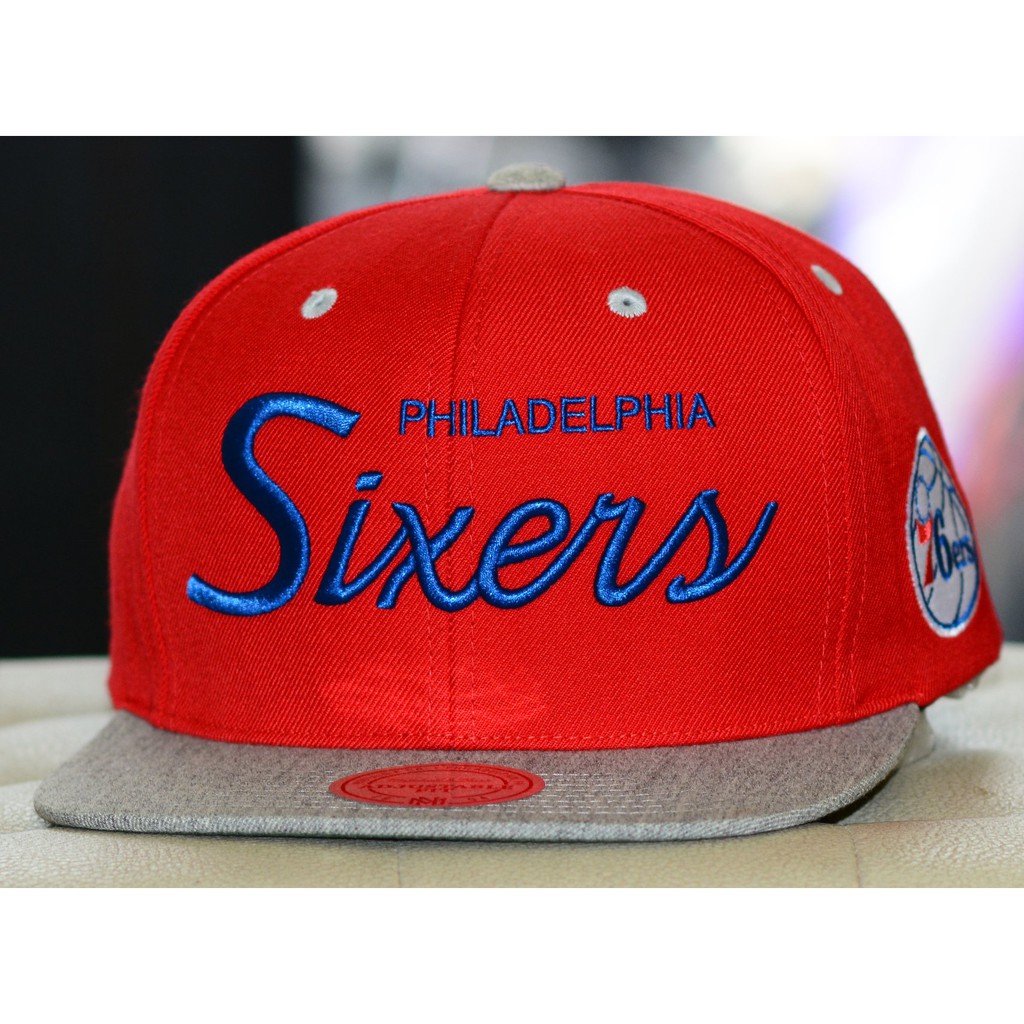 Nón snapback NBA Mitchell & Ness,mũ snapack M&N Philadelphia Sixers NBA Heather Special Script ( Hình thật )