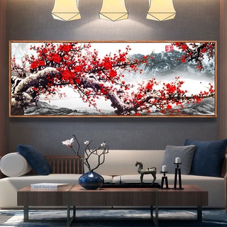 Tranh gắn đá đính kín toàn bộ Hoa Đào Đỏ