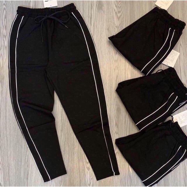 HCM Quần thể thao nam nữ ống suông 2 sọc, unisex vải umi dày dặn