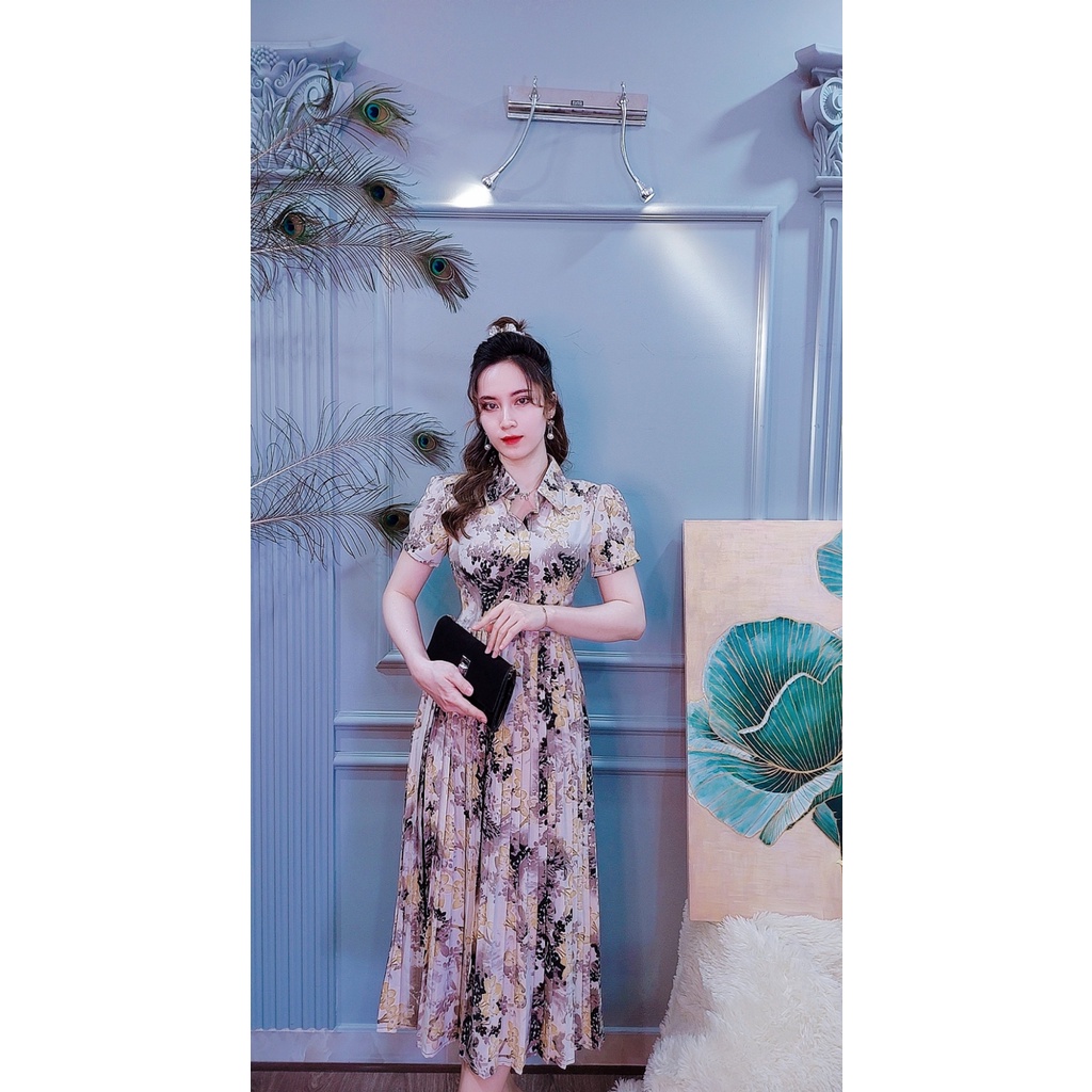 Đầm sơ mi lụa xếp ly Da1517