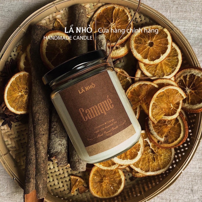 Nến thơm Handmade Candle LÁ NHỎ - Camqué (Cam ngọt + Quế) - Ấm Áp - Sảng Khoái - Không khói - An toàn cho sức khỏe - A