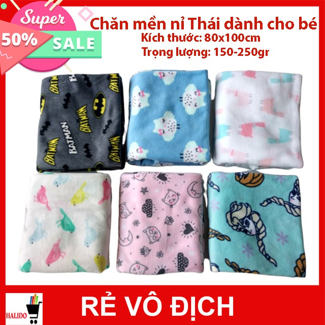 Chăn Mền Nỉ Thái Lan Cao Cấp nhiều màu sắc, họa tiết dễ thương - KT: 0.8x1m - HALIDO