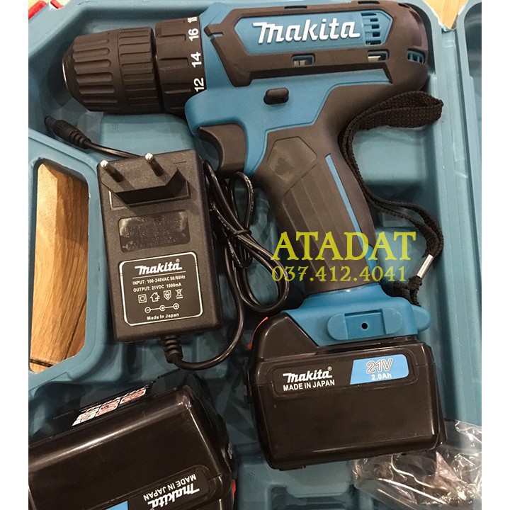 MÁY Khoan Pin vuông MAKITA 21V 2 CHỨC NĂNG ( khoan, bắt vít ) - TẶNG 1 mũi khoan +1 mũi vít , MAKITA chữ nổi, 100% Đồng