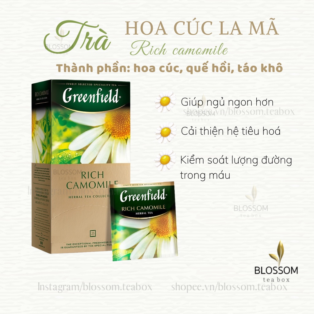 Trà hoa quả Greenfield 25 gói: Blueberry night, Currant Mint, Summer Bouquet, Mellow Peach...