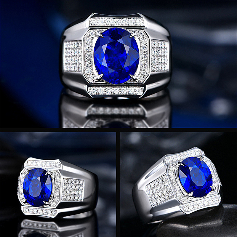 Nhẫn Thép Titan Đính Đá Zircon Xanh Dương Phong Cách Hip Hop Thời Trang Cho Nam