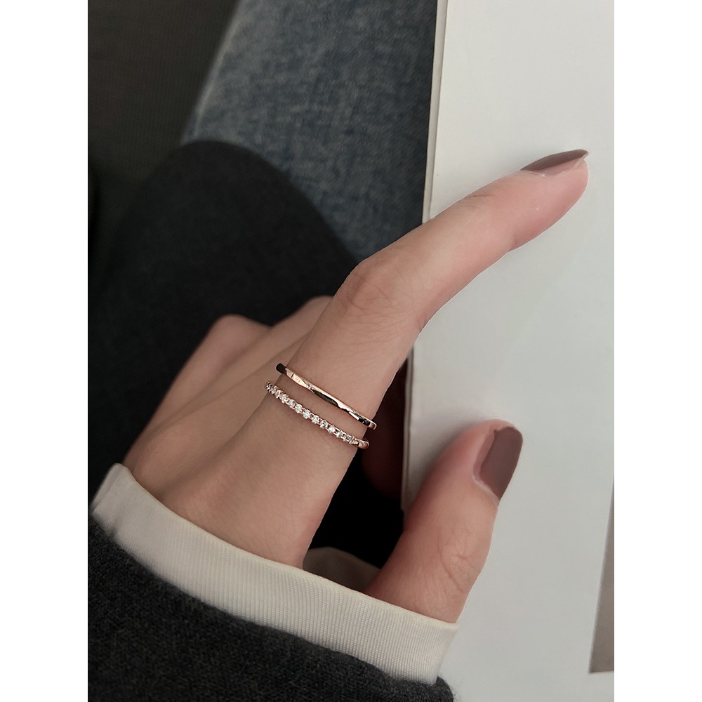 Nhẫn Bạc gắn đá 2 tầng, Nhẫn bạc nữ xinh cao cấp TUNA SILVER Trang sức Bạc