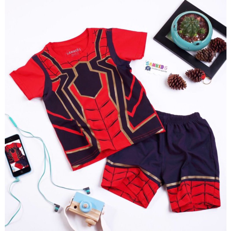 Quần áo trẻ em- Bộ Cotton 100% hình người nhện, tặng kèm mặt nạ - chính hãng Samkids ( có hình ảnh và video quay thật)