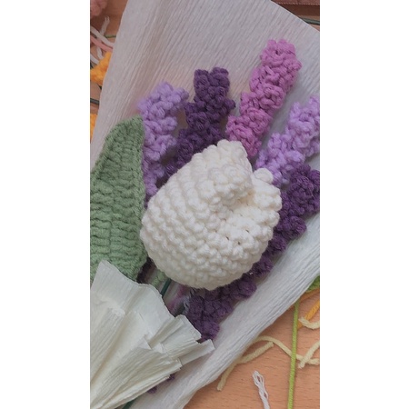 Bó Hoa Len Tulip Tone Tím Handmade 💐