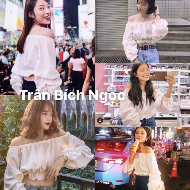 ÁO KAIA CROPTOP - ÁO TRỄ VAI TAY DÀI SIÊU XINH - Áo croptop trễ vai tay phồng nhíu chỉ ulzzang