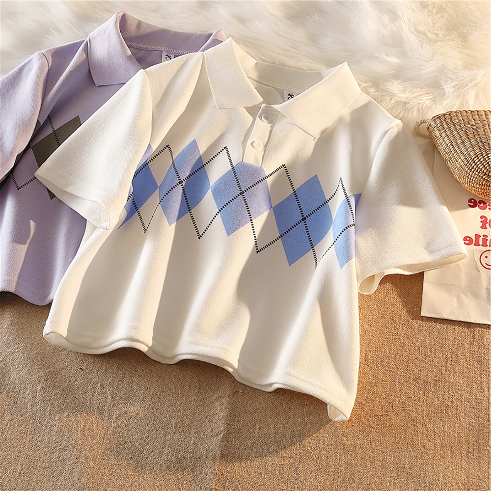 NUZIRO  Áo thun  kiểu croptop cổ bẻ tay ngắn phong cách Hàn Quốc thời trang cho nữ
