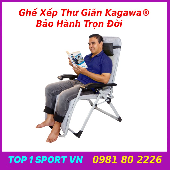 Ghế tựa kiêm giuờng ghế xếp gấp thư giãn Kagawa® 2 trong 1 đa năng, tặng máy massage cơ bụng EMS + nệm bông + gối đầu