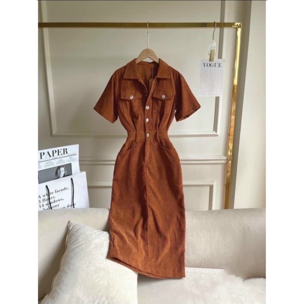 ĐẦM VÁY THỜI TRANG NỮ CỔ SƠ MI NGẮN TAY XẺ GIỮA 4 MÀU NHƯ HÌNH