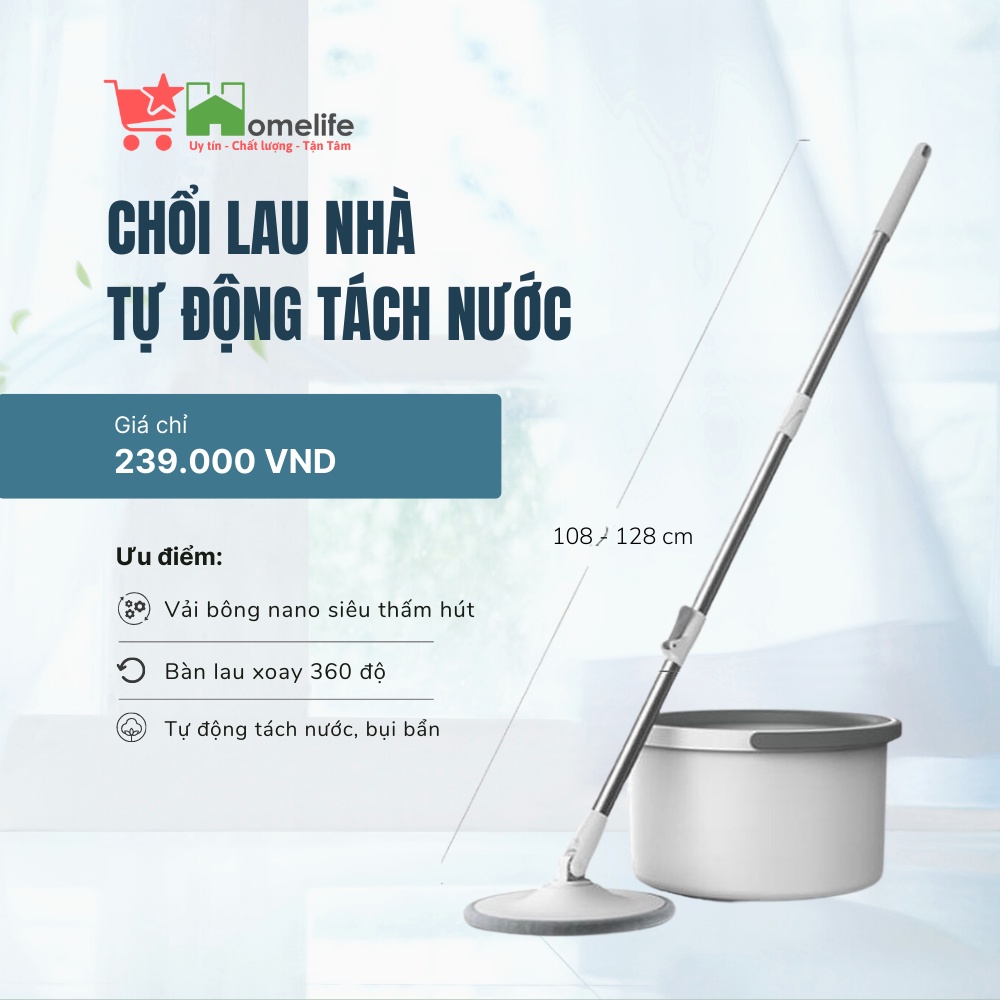 Chổi Lau Nhà Tự Động Tách Nước K9 - Cây Lau Nhà Thông Minh Xoay 360 Độ, Tự Vắt, Lọc Bụi Bẩn, Thiết Kế Linh Hoạt Tiện Lợi