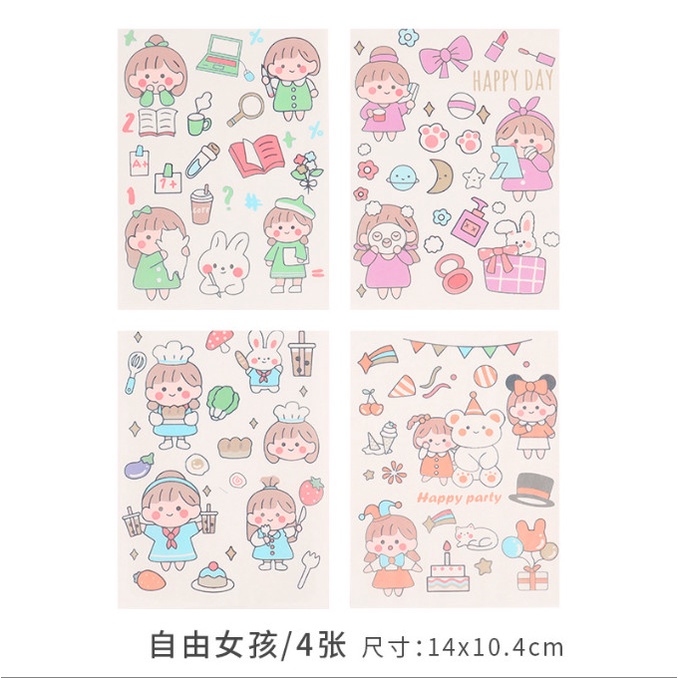 Set 4 miếng dán sticker trang trí đồ dùng chủ đề HAPPY DAY BAG U