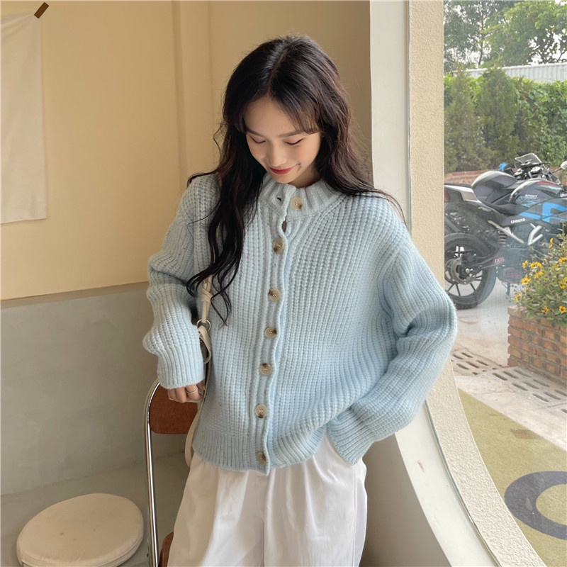 Korean Women loose long-sleeved sweater knit cardigan jacket