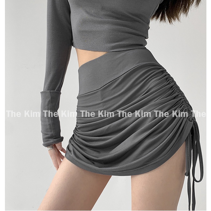 Chân váy ngắn cạp cao rút dây cạnh có quần bên trong , đầm dây rút cạp to may 2 lớp vải CV115 The Kim