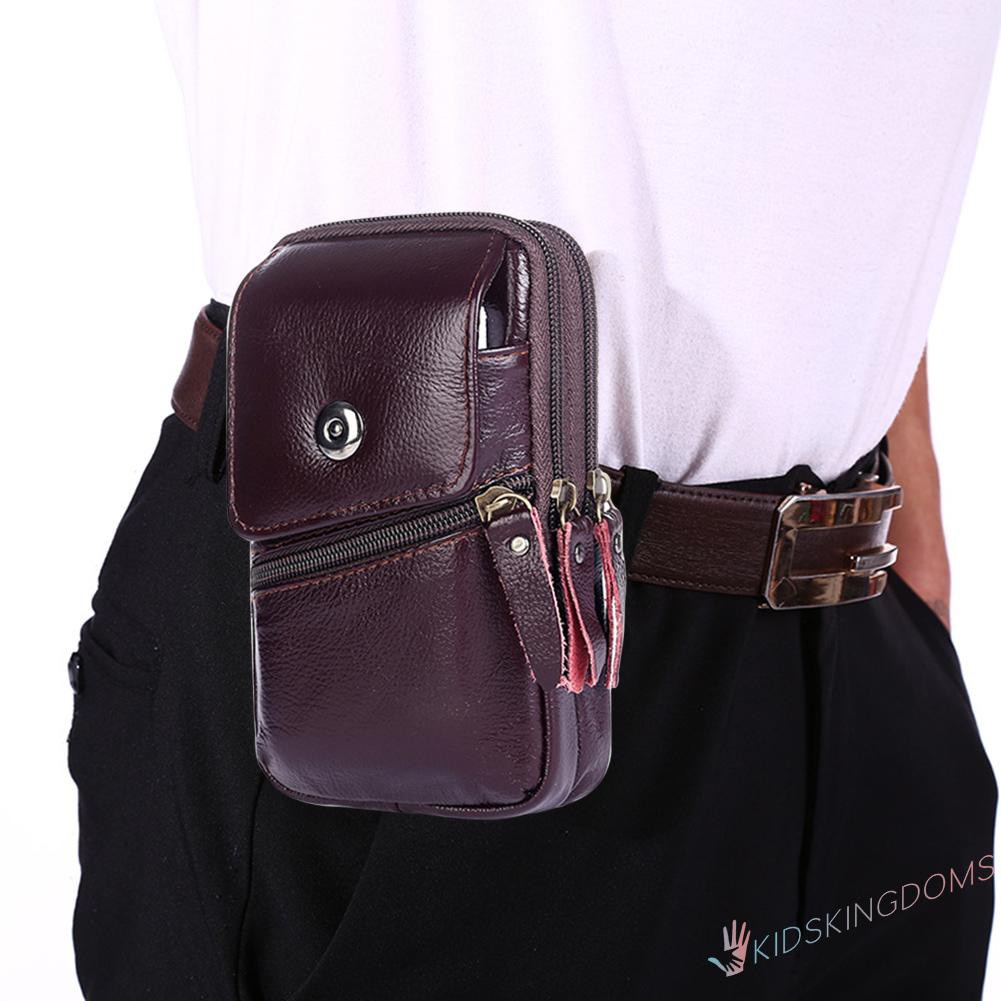 【Big Sale】Men Cowhide Leather Waist Belt Bags Business Zip Casual Mobile Phone Wallet