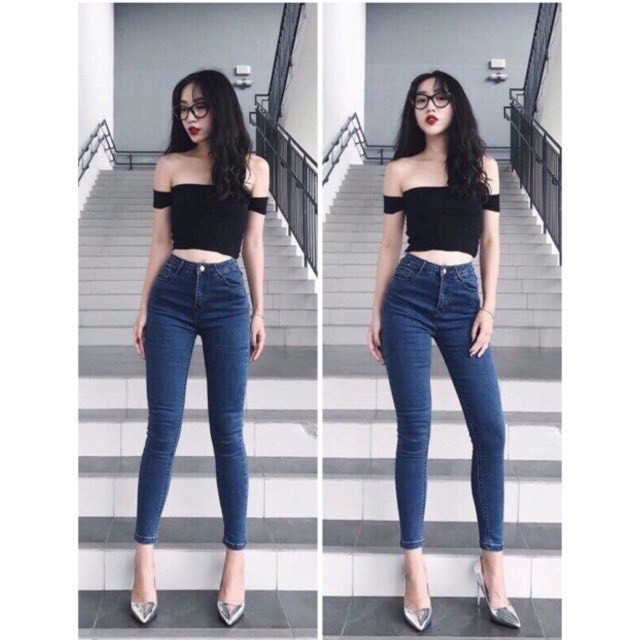 Quần jean nữ lưng cao XANH TIÊU thời trang 00003 A-1