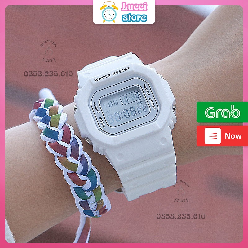 Đồng hồ điện tử nam nữ dây nhựa silicon mặt vuông, chống nước, đủ chức năng | BigBuy360 - bigbuy360.vn