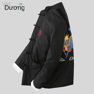 ▪☍Tang suit nam cộng với nhung dày thêu quần áo đệm bông kiểu Trung Quốc Thương hiệu Qing Tide giới giản dị dài tay Hanf