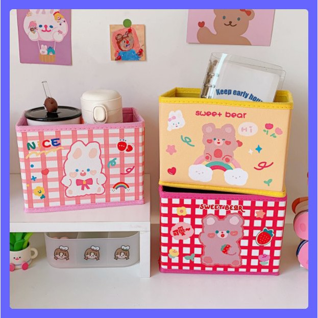 Giỏ vải mini để bàn đựng sách vở, mỹ phẩm hình thú cưng ciu ciu - Hộp để đồ đa năng decor phòng xinh xắn