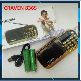 Loa craven cr836s - đài fm craven - loa nghe kinh, nghe pháp, đài fm - 2 pin cực trâu -đèn pin soi khi tối - bamboo