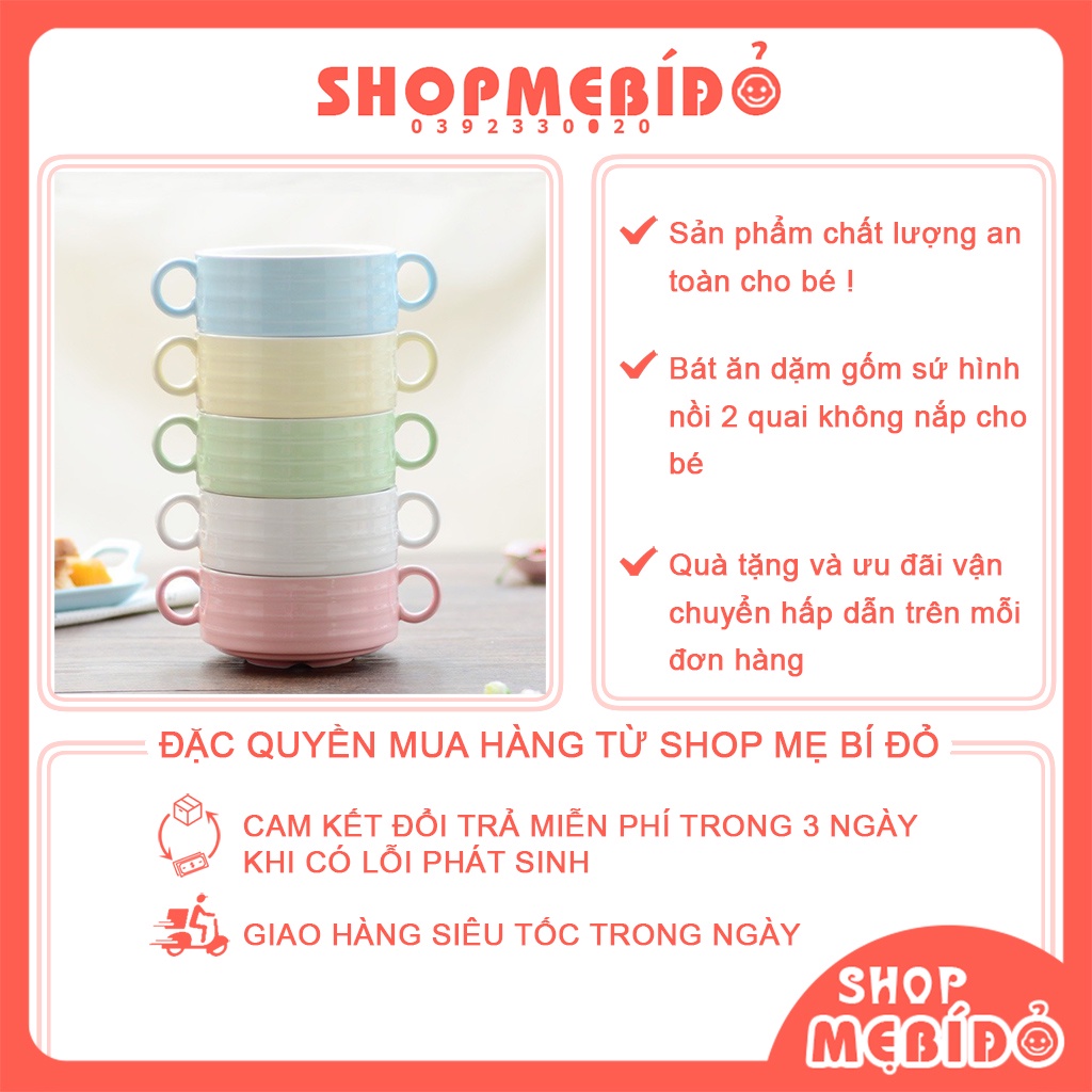 Bát Ăn Dặm Gốm Sứ Hình Nồi 2 Quai Không Nắp Cho Bé T33
