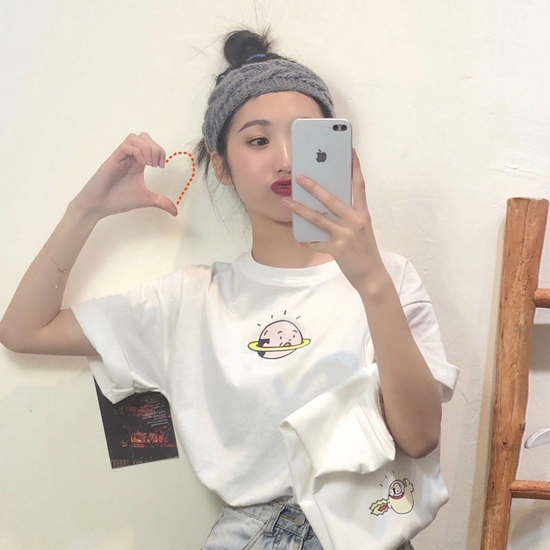 Áo thun in họa tiết hoạt hình phong cách Hàn Quốc 2020 cho phái nữ