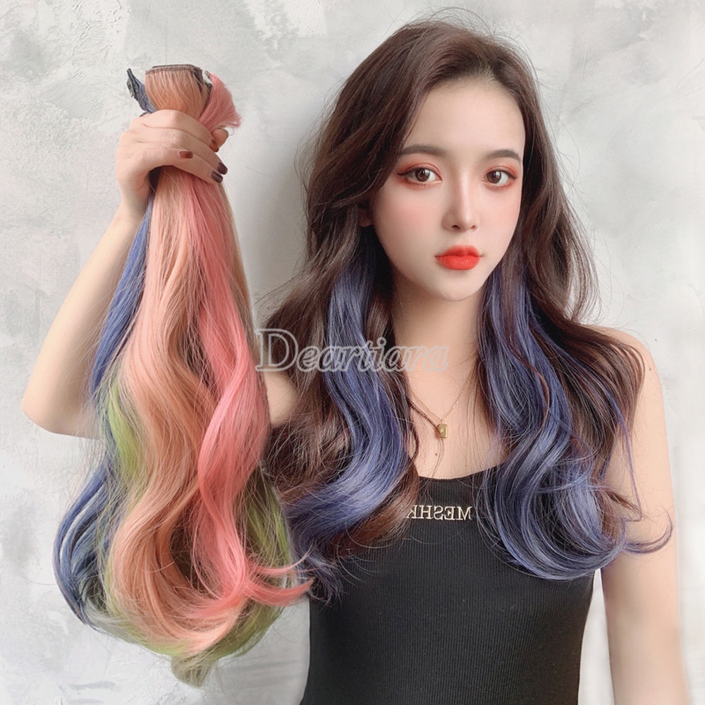 Tóc Giả Dài Xoăn Nhuộm Màu Gradient Tự Nhiên Không Đường May Thời Trang Nữ
