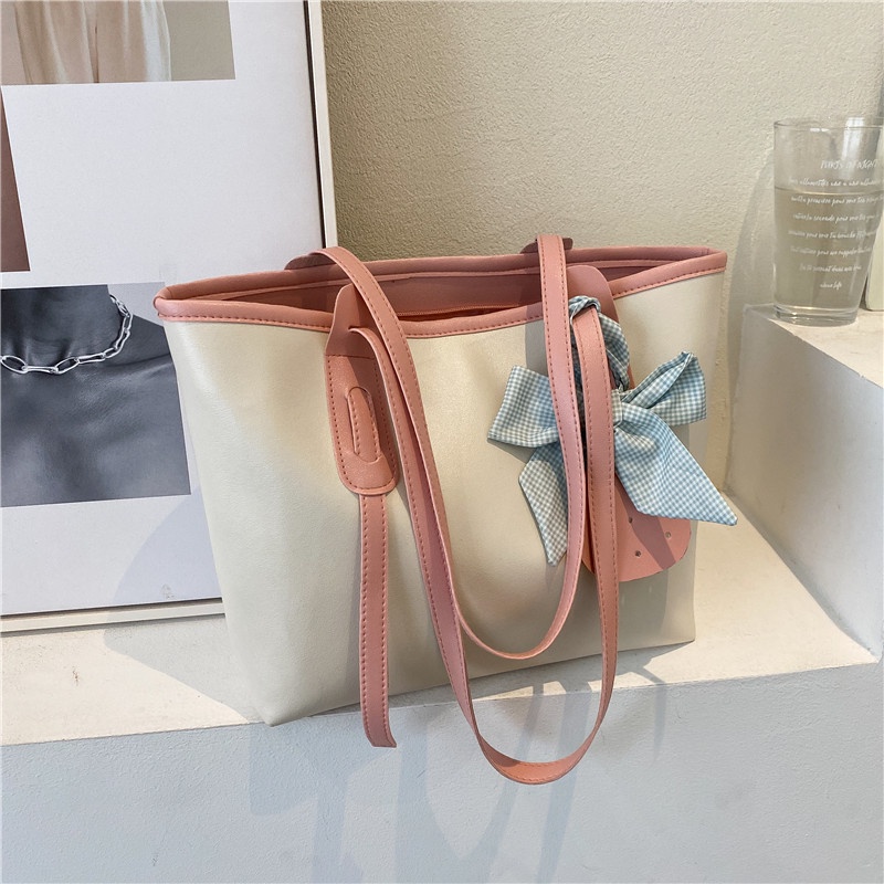 Túi Xách Cỡ Lớn Phối Màu Tương Phản Trẻ Trung Hợp Thời Trang Cho Bạn Gái