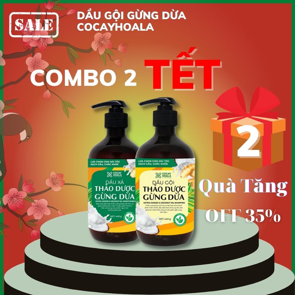 Dầu gội đầu hữu cơ gừng dừa dầu gội thảo dược dược liệu cao cấp cỏ cây hoa lá đánh bay gàu giảm ngứa dung tích 440g/chai