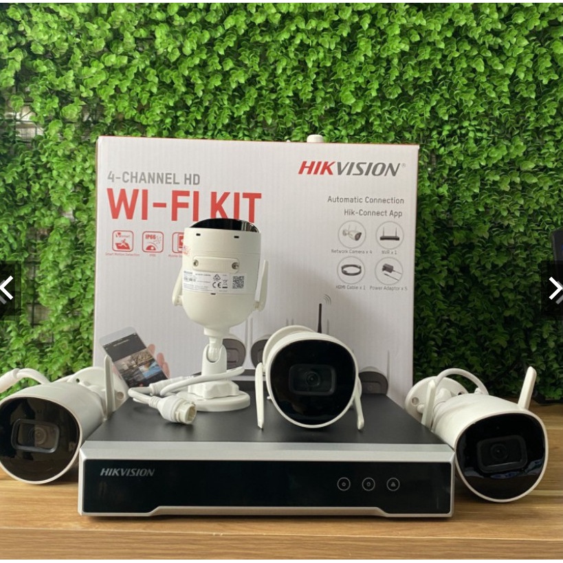 Bộ kit 4 Camera wifi và 1 đầu ghi IP thân trụ 2MP HIKVISION NK42W0H(D), không dây, có mic (chính hãng Hikvision VN)